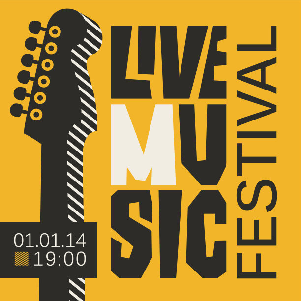 配有吉他和麦克风的现场音乐节海报图片下载