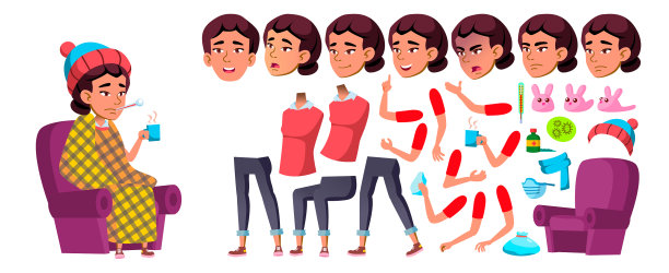 亚洲女孩学校的儿童动画图片下载