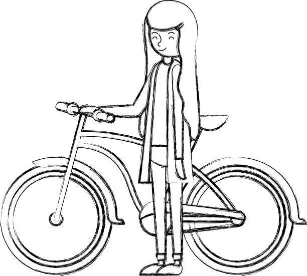 美丽的年轻女子与自行车性格图片下载