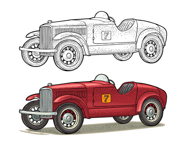 复古车跑车侧视图复古的颜色图片下载