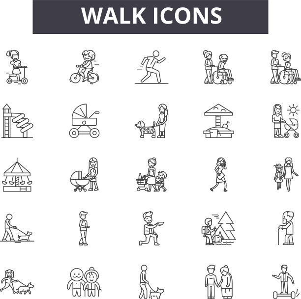 行走线图标标志设置线性概念图片下载