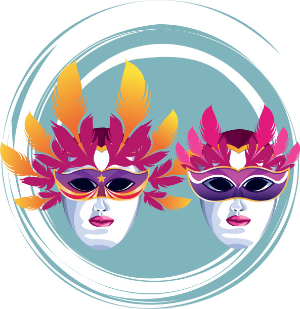 面具与羽毛圆形图标图片下载