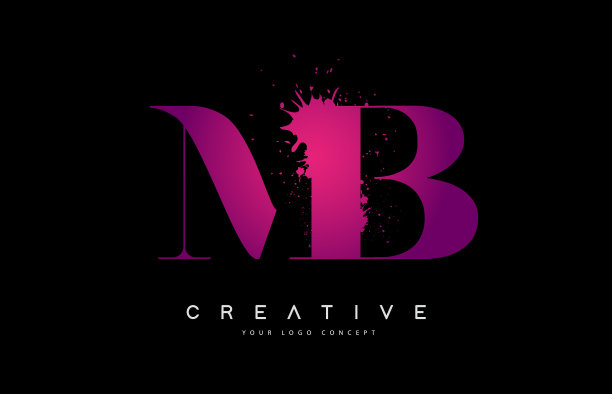 紫色的粉红色MB mb字母标志设计与油墨图片下载