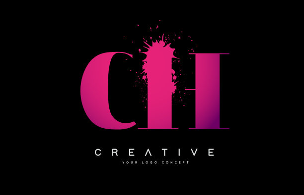 紫粉ch ch字母标志设计用油墨图片下载