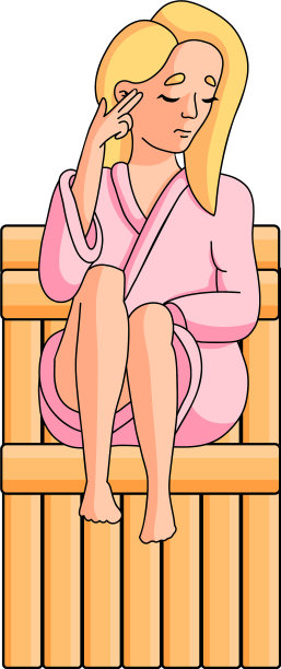 可爱的金发女孩坐在热木桑拿粉红色图片下载