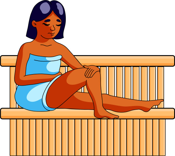 可爱的黑发女孩坐在热木桑拿图片下载