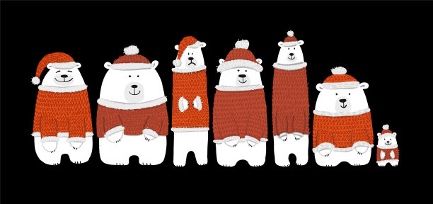 圣诞熊的家庭素描给你设计图片下载