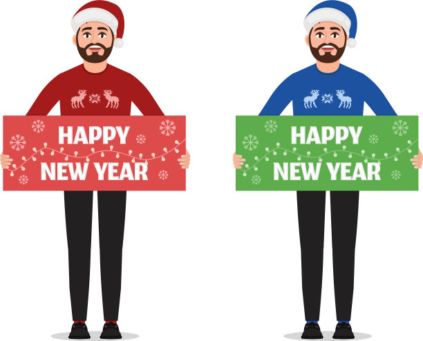 一个男人拿着一张白色的新年海报图片下载