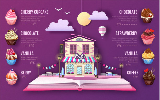 甜点纸杯蛋糕菜单设计剪纸艺术图片下载