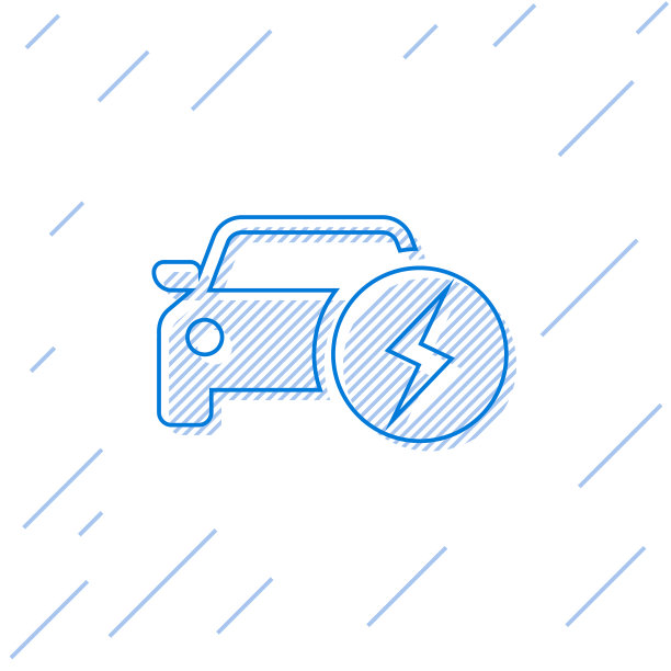 蓝色电动汽车和电缆插头图片下载