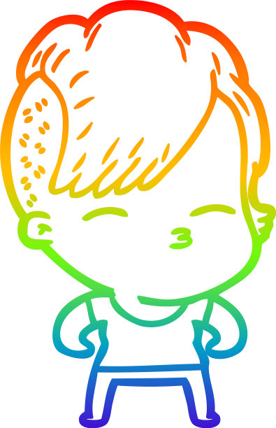 彩虹梯度线画卡通女孩肌肉图片下载