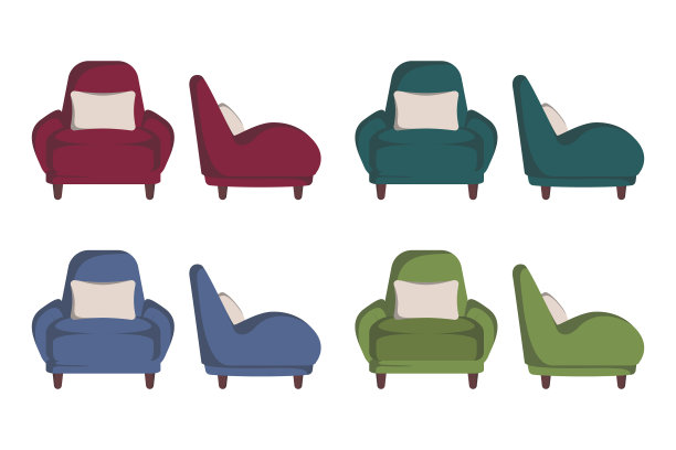 复古扶手椅设置软垫椅子图片下载