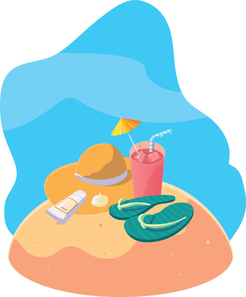 夏日沙滩与鸡尾酒和图标场景图片下载