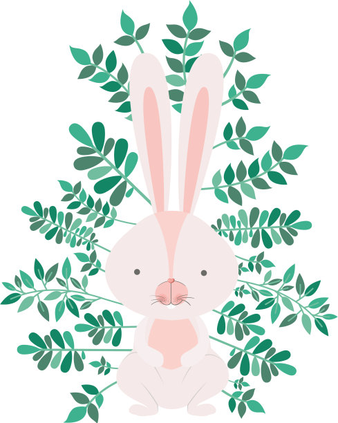 用树枝和树叶孤立的兔子图标图片下载