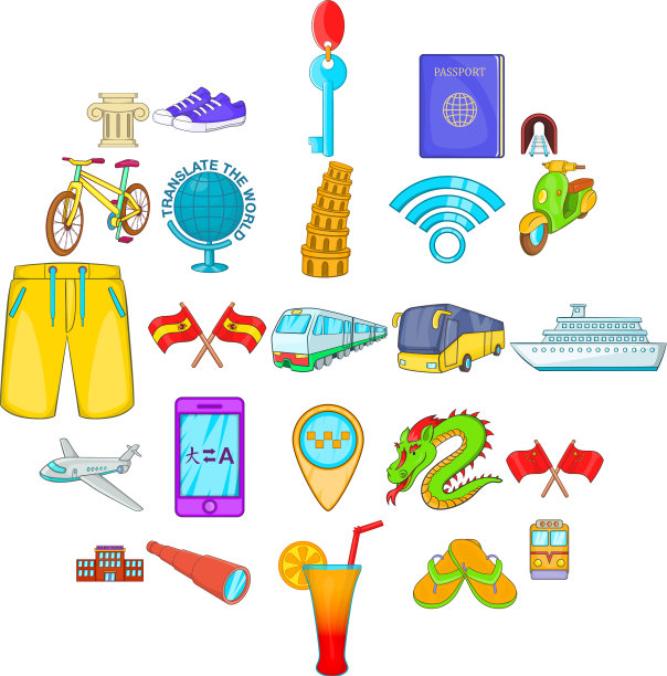 旅行心情图标设置卡通风格图片下载