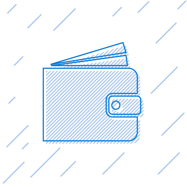 蓝色钱包线图标孤立的白色背景图片下载