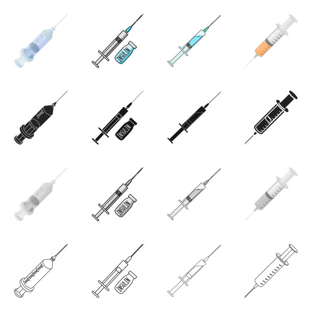 设计疫苗和注射器符号组图片下载