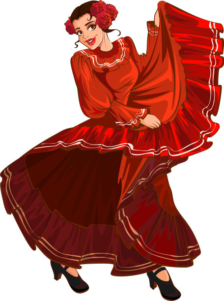 身穿红色连衣裙跳舞的西班牙女子图片下载