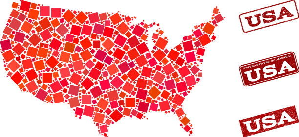 红色拼贴的美国马赛克地图和垃圾图片下载