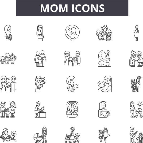 妈妈线图标标志设置线性概念图片下载