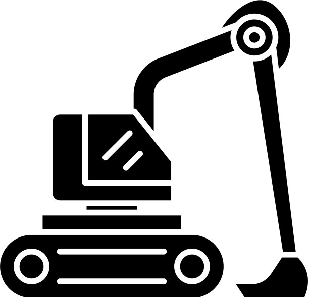 施工挖掘机黑色图标签字图片下载