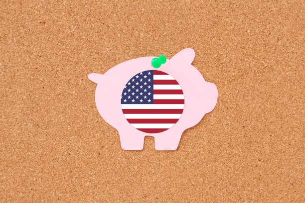 有美国国旗的pushpinpig储蓄罐图片下载