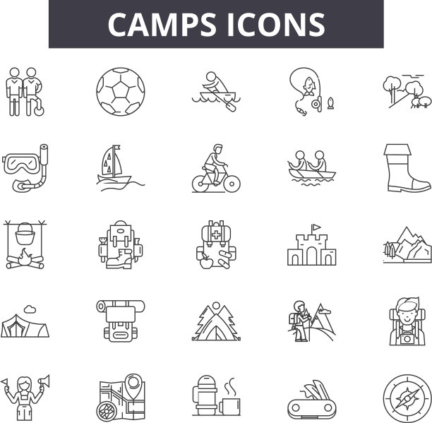 营地线图标为网页和移动设计图片下载