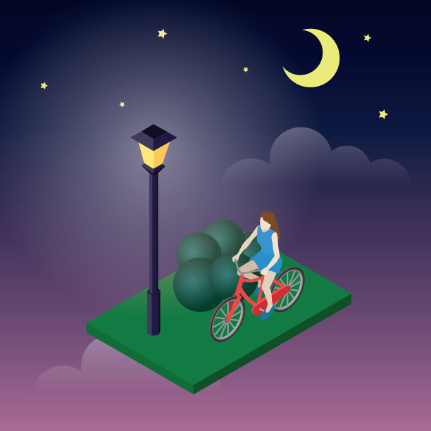 月夜在公园里女自行车手骑着图片下载