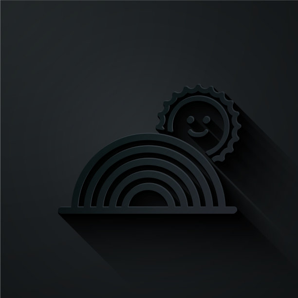 剪纸彩虹与太阳图标孤立在黑色图片下载