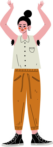 年轻女子站在那里，举起手臂图片下载