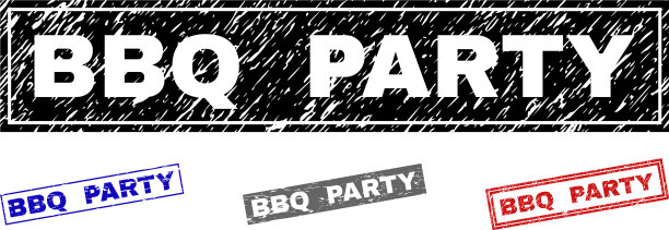 垃圾烧烤派对纹理矩形邮票印章图片下载