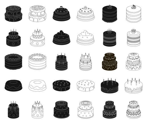 蛋糕和甜点黑色轮廓图标设置图片下载