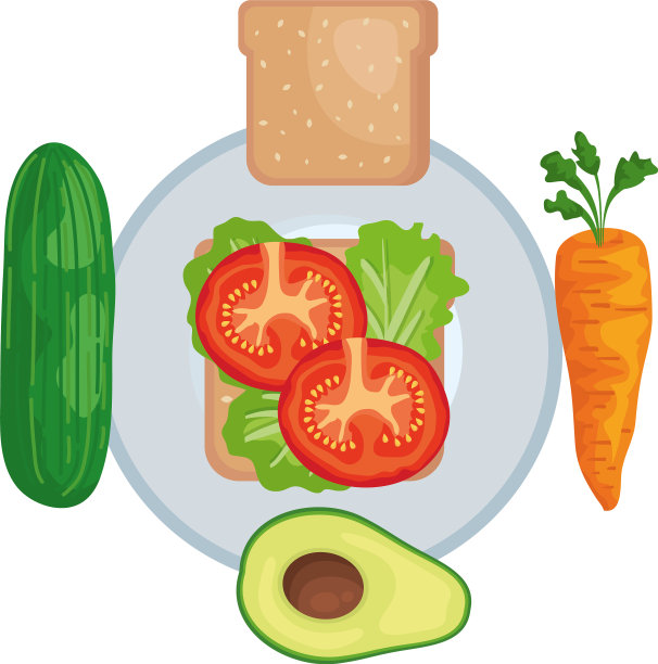 菜肴配以新鲜蔬菜和面包等健康食品图片下载