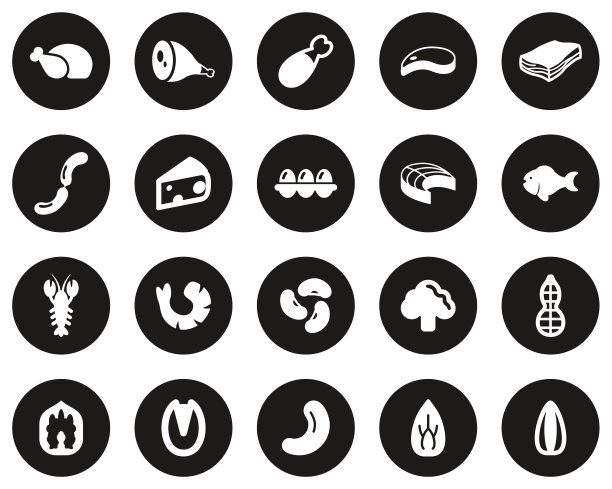 蛋白质食物图标白色在黑色平设计圈设置大图片下载