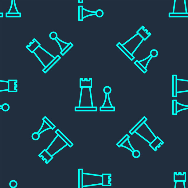 绿色线象棋图标孤立无缝模式上的蓝色背景。商业策略。游戏,管理、财务。矢量图图片下载