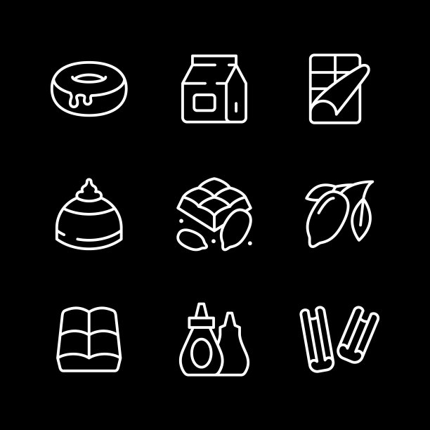 可可和巧克力细线风格矢量图标图片下载