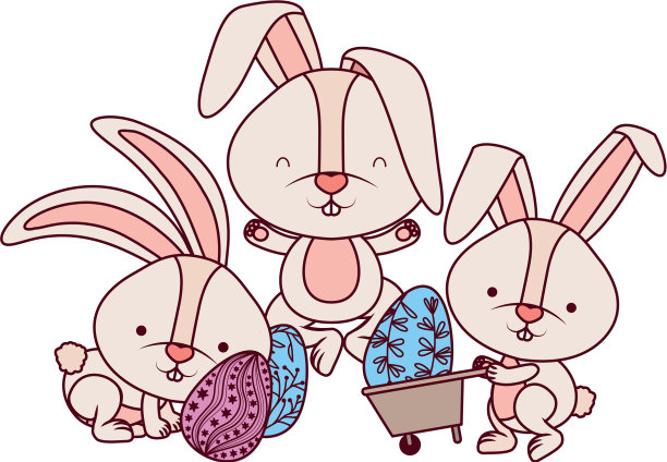 兔子手推车和复活节彩蛋图标图片下载