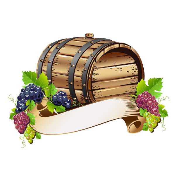 酒桶里装着一串串的葡萄图片下载