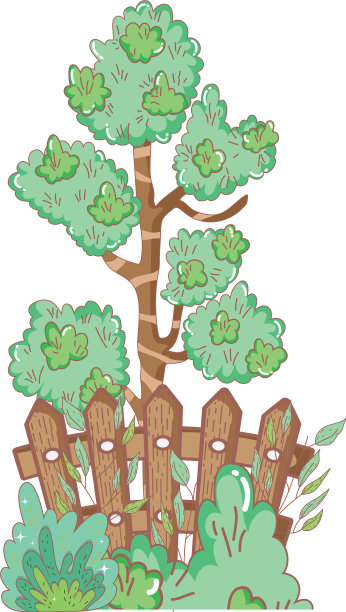 有篱笆和灌木的树木植物图片下载