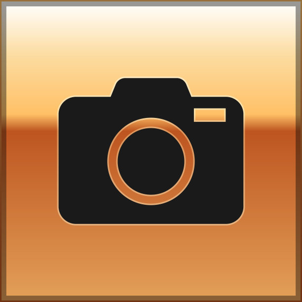 黑色照片相机图标孤立在金色图片下载