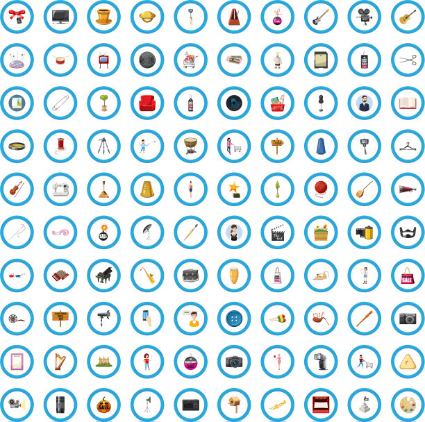 100艺术品图标设置卡通风格图片下载