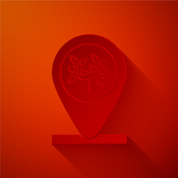 剪纸的位置和树的图标孤立在红色上图片下载