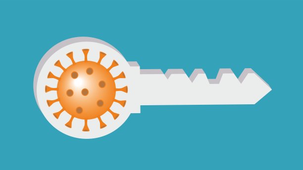 冠状病毒和钥匙矢量插图。图片下载