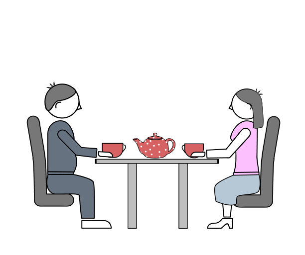 男人和女人坐着喝茶。浪漫关系。扁平风格设计。矢量素材。图片下载