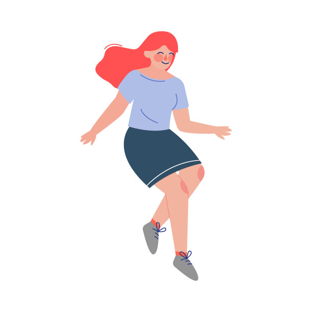 少女快乐地跳，女孩穿着休闲衣服有乐趣矢量插图图片下载