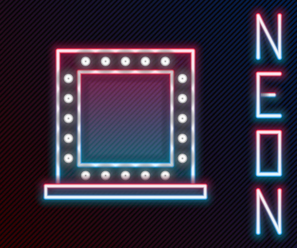 霓虹灯线化妆镜与灯光图标孤立在黑色背景。色彩斑斓的轮廓的概念。矢量图图片下载