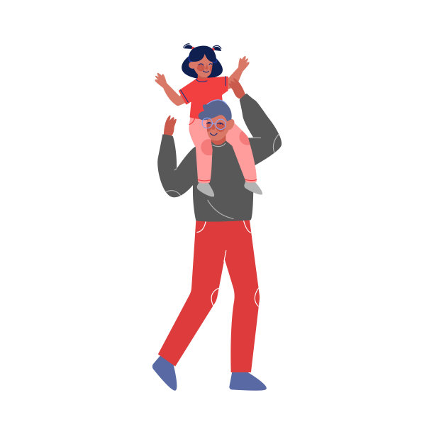 爸爸携带小女儿在他的肩膀上，父亲和他的孩子有美好的时间在一起矢量插图图片下载