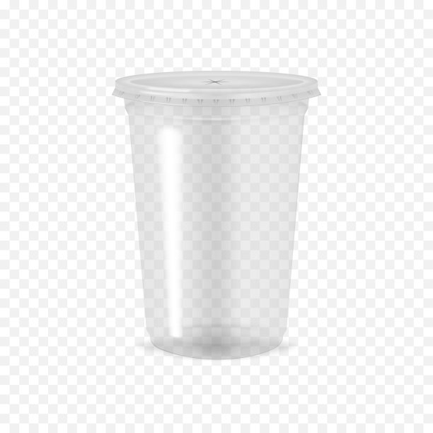 清晰的空塑料杯与平盖透明的背景，现实的模型。一次性外卖饮料容器，矢量模板图片下载