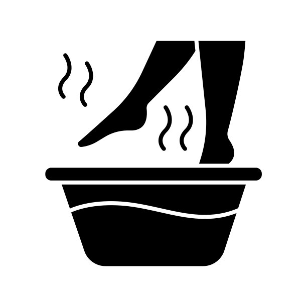足浴字形图标。腿在热水里。温泉治疗。普通感冒的治疗。医疗和护肤品。健康。疾病有帮助。轮廓的象征。负空间。向量孤立的插图图片下载