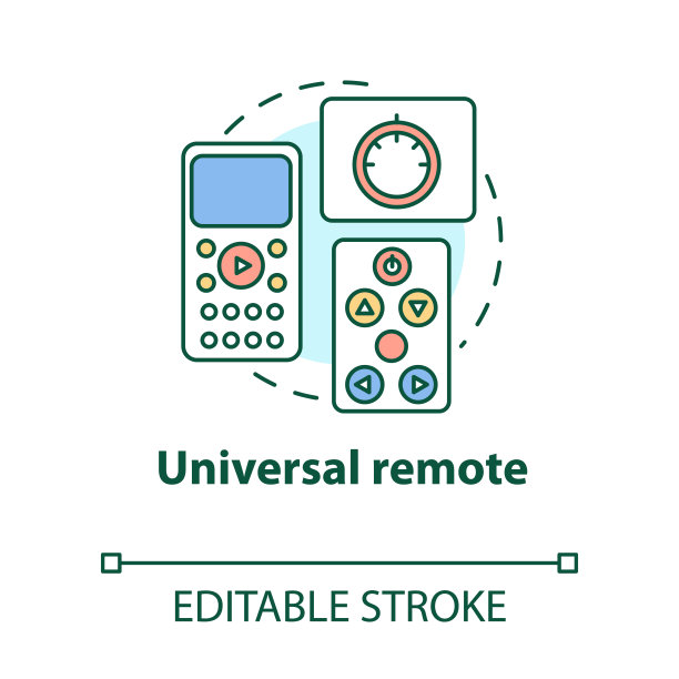 通用远程概念图标。智能住宅理念细线插图。公寓创新技术。多媒体系统。家庭自动化矢量孤立轮廓绘制。可编辑的中风图片下载